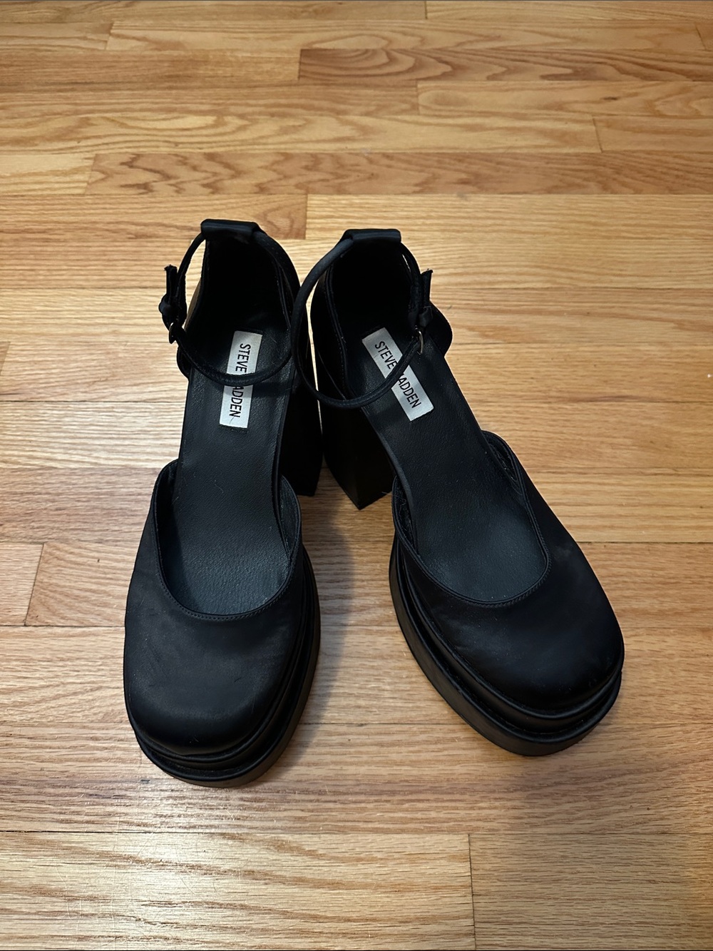 Steve Madden Black Ankle-Strap Platform Block Heels - Picture 5 of 5